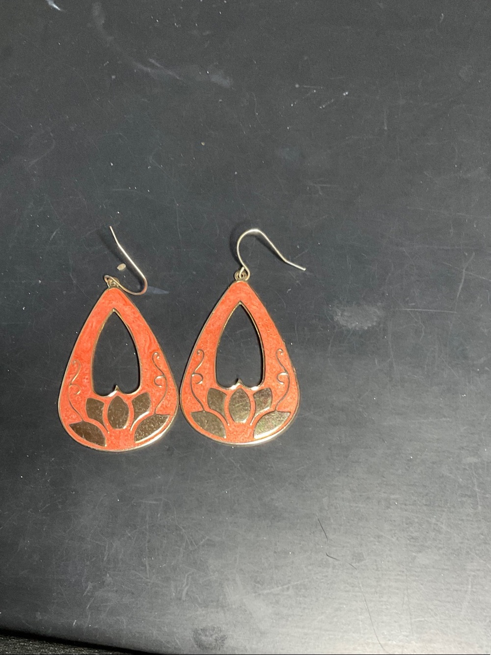 Orange Teardrop Lotus Dangle Earrings